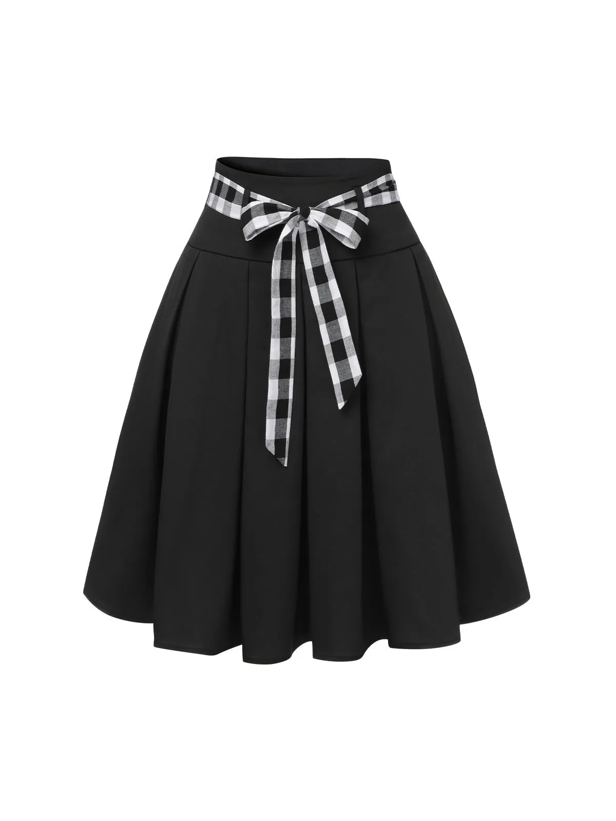 2PCS Black 1950s Plaid Halter Top & Umbrella Skirt