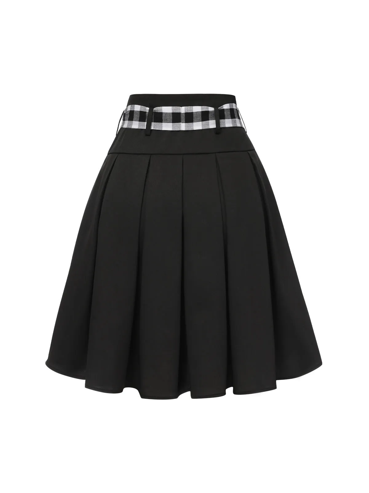 2PCS Black 1950s Plaid Halter Top & Umbrella Skirt