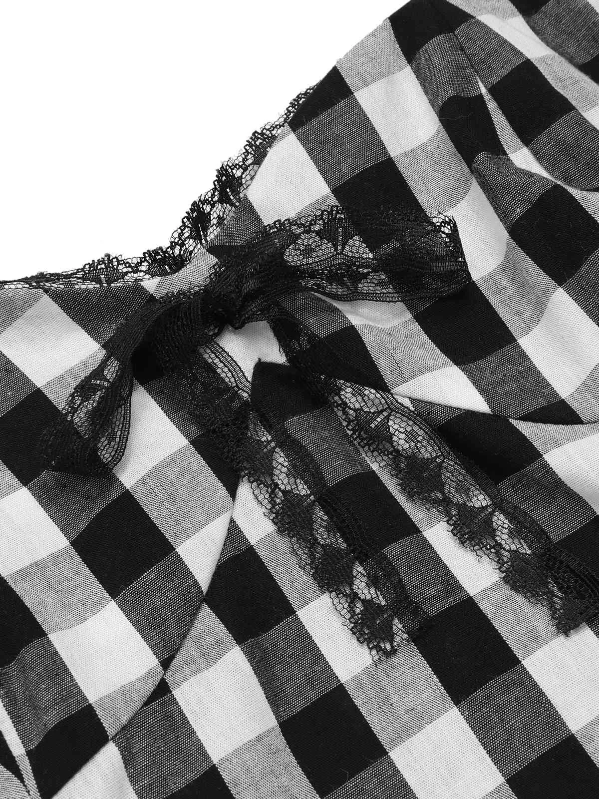 2PCS Black 1950s Plaid Halter Top & Umbrella Skirt