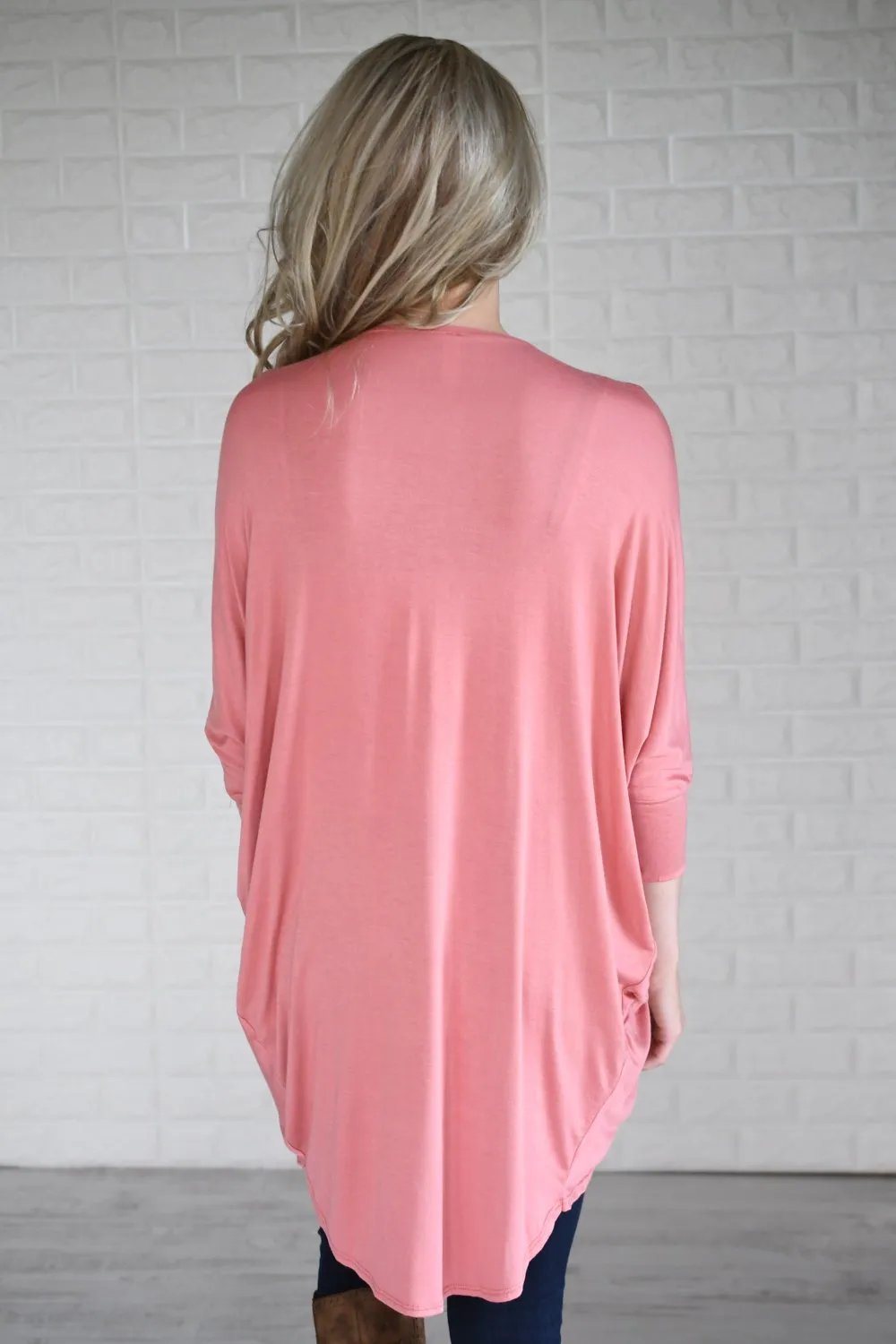 3/4 Sleeve Pink Drape Cardigan