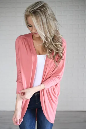 3/4 Sleeve Pink Drape Cardigan