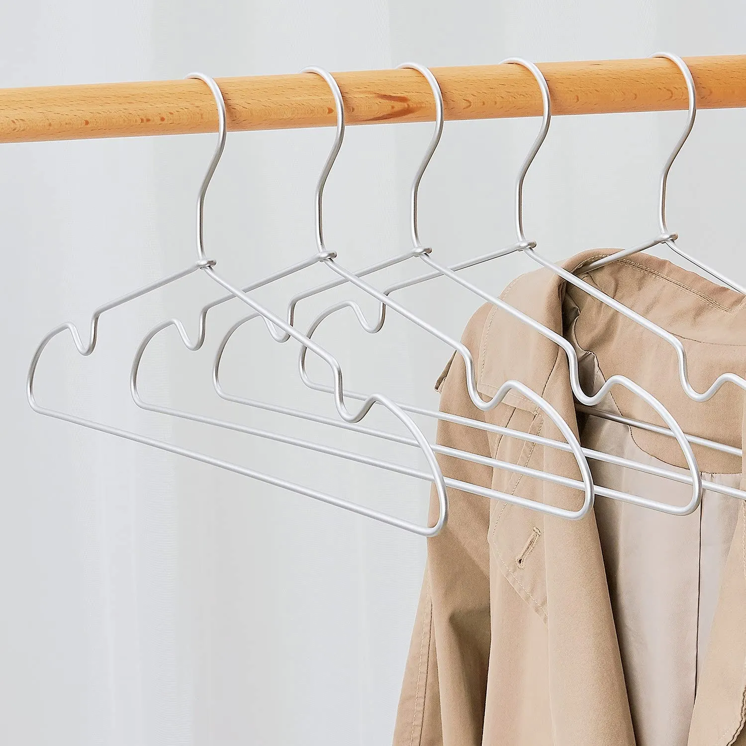 5 Pack Heavy Duty Aluminum Alloy Coat Hangers-Sliver