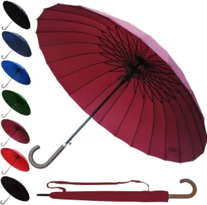 60MPH Windproof 24 Rib Large Strong Umbrella - XL Automatic Heavy Duty Golf Umbrella For Rain and Wind - 3 Layer Frame - Wooden Hook Handle - Best for Most Ribs