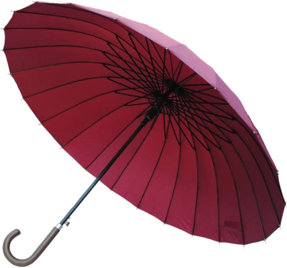 60MPH Windproof 24 Rib Large Strong Umbrella - XL Automatic Heavy Duty Golf Umbrella For Rain and Wind - 3 Layer Frame - Wooden Hook Handle - Best for Most Ribs