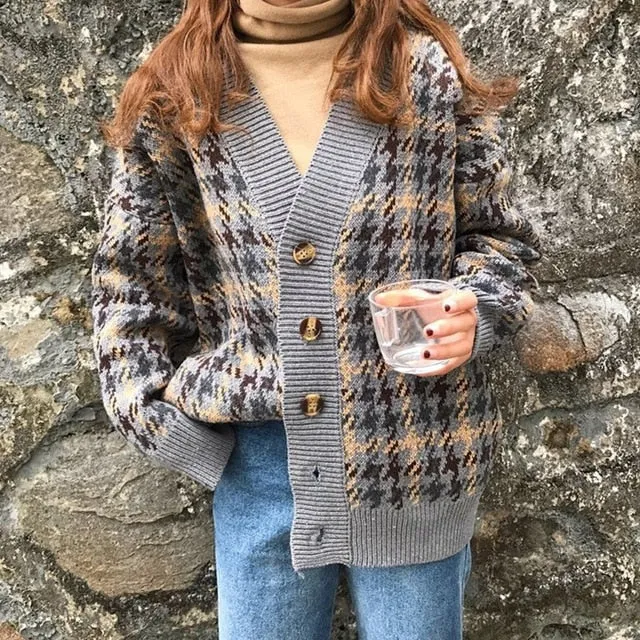 Adoring Plaid Knitted Cardigan