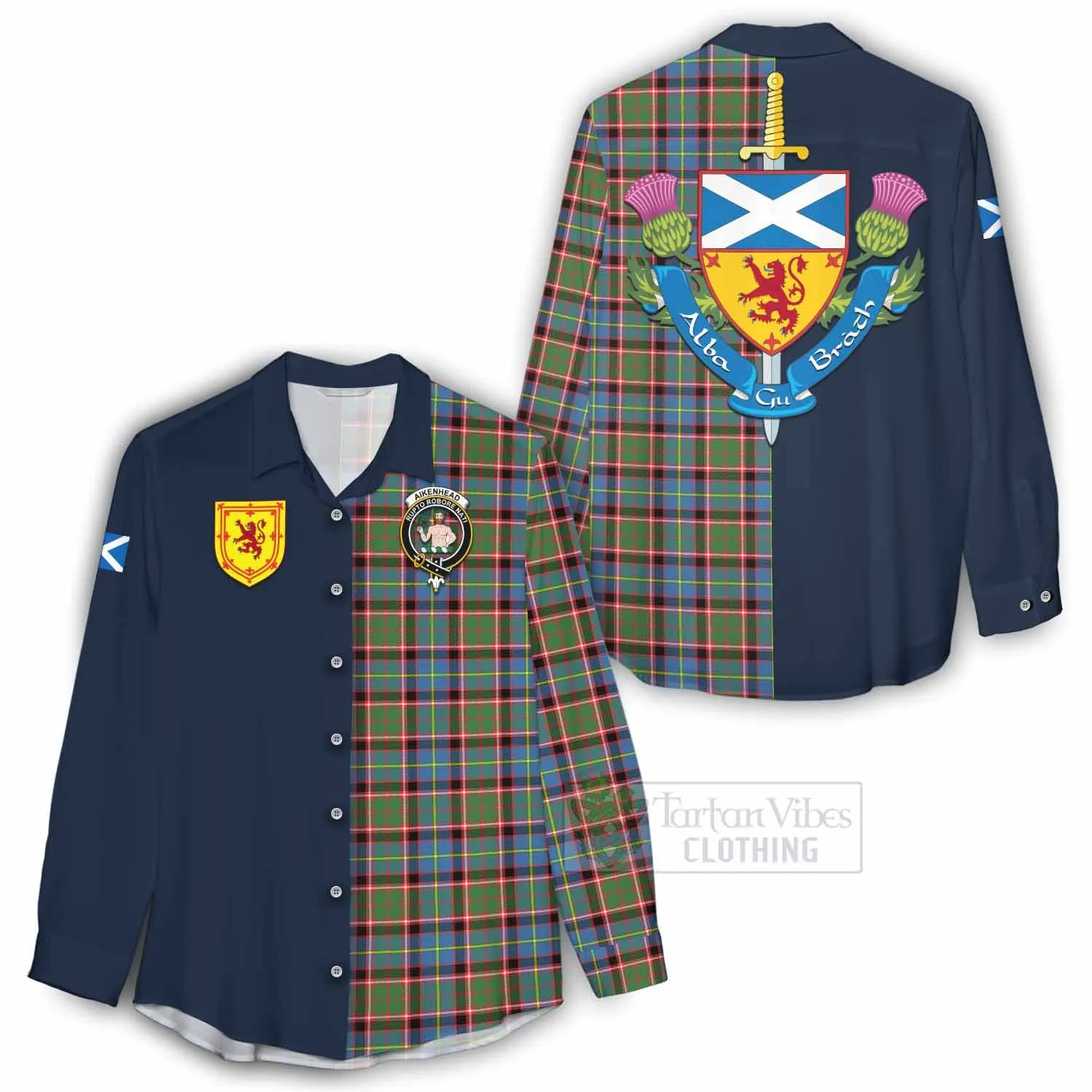 Aikenhead Tartan Women's Casual Shirt Alba with Scottish Lion Royal Arm Half Style