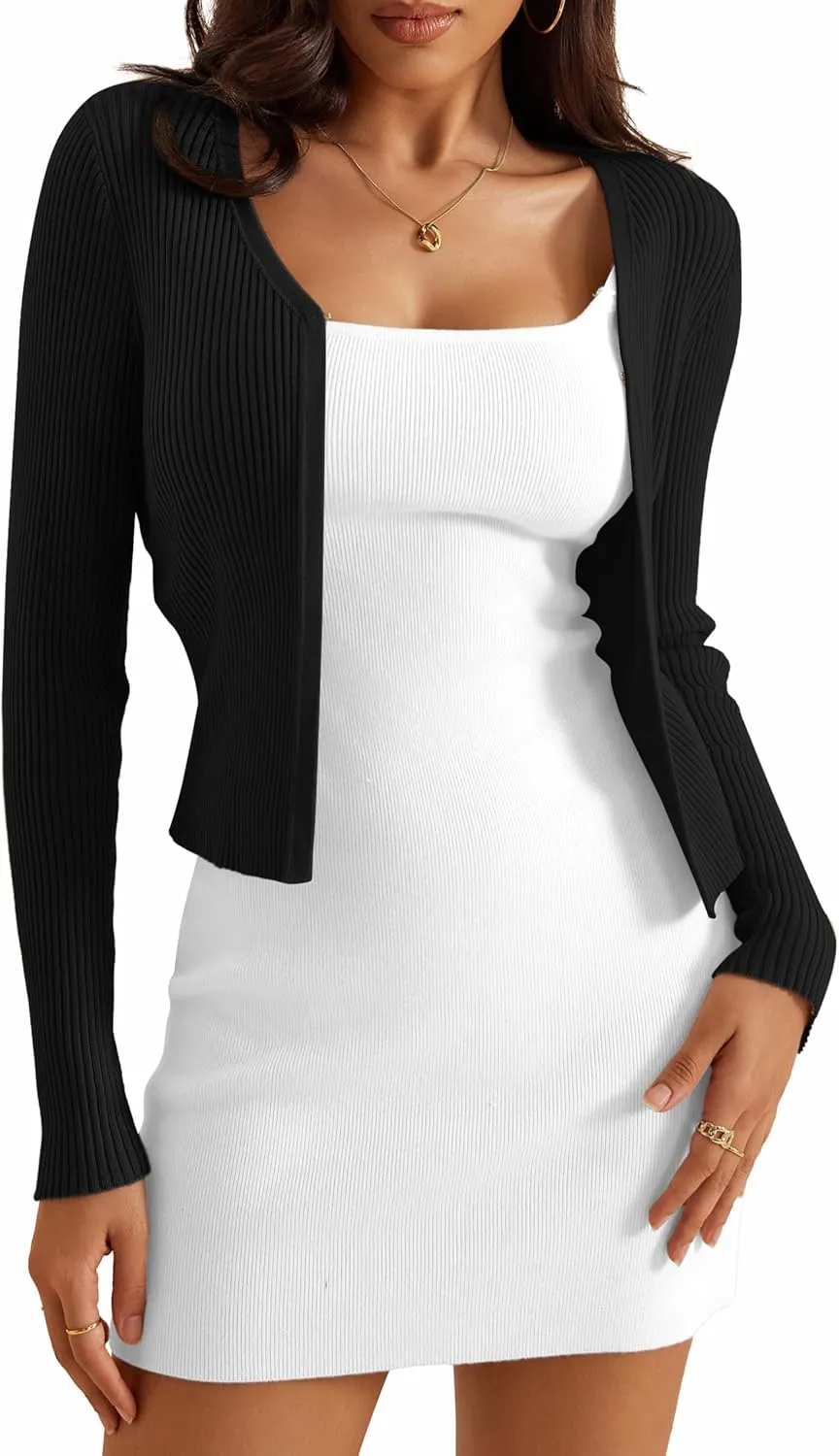 a.Jesdani Women's Shrug Sweaters Open Front Long Sleeve Rib Knit Bolero Open Front Cropped Cardigan S-1X
