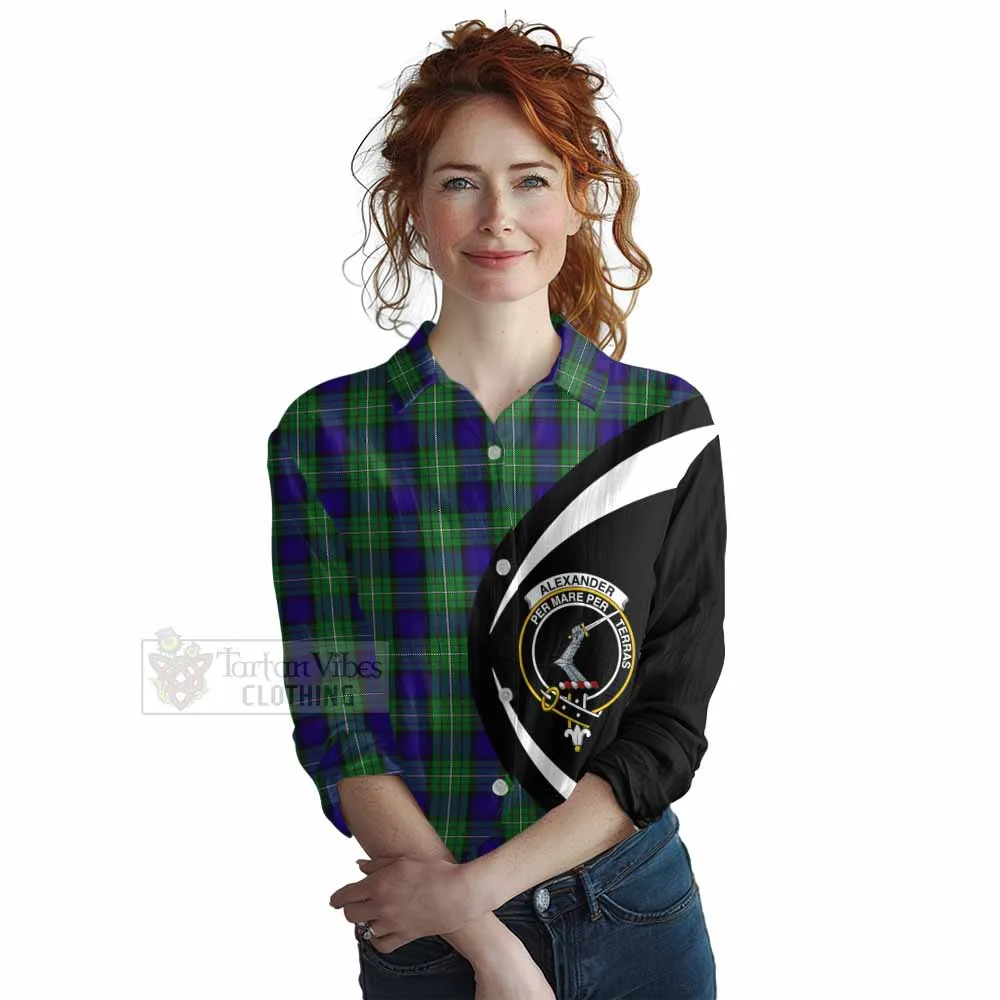 Alexander Tartan Women's Casual Shirt with Family Crest Circle Style