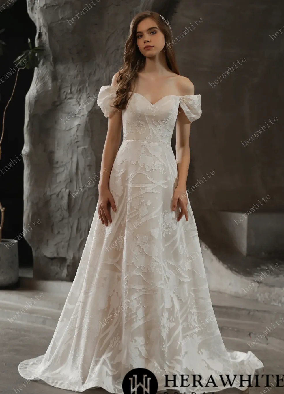All Over Lace A-Line Wedding Dress with Off The Shoulder Straps
