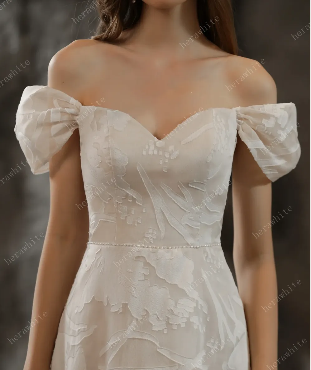 All Over Lace A-Line Wedding Dress with Off The Shoulder Straps