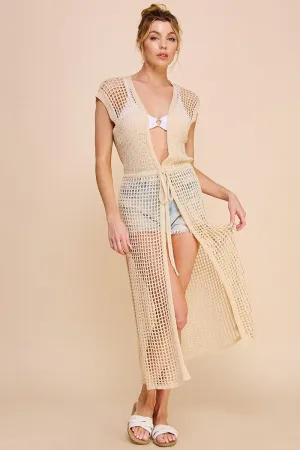 Allie Rose Open Weave Knitted Cardigan in Natural
