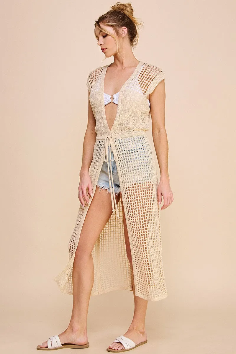 Allie Rose Open Weave Knitted Cardigan in Natural