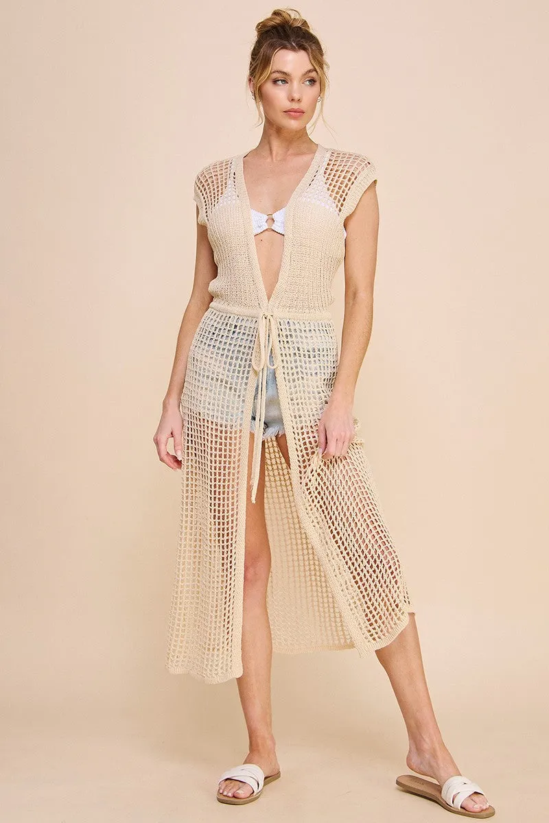 Allie Rose Open Weave Knitted Cardigan in Natural