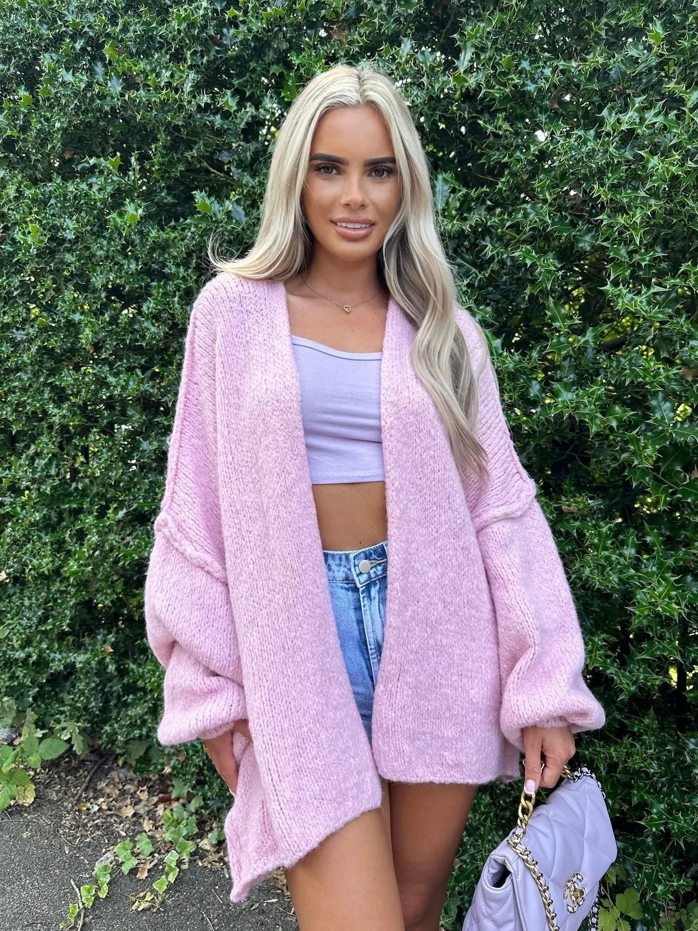 ARIA BABY PINK OVERSIZED KNIT CARDIGAN