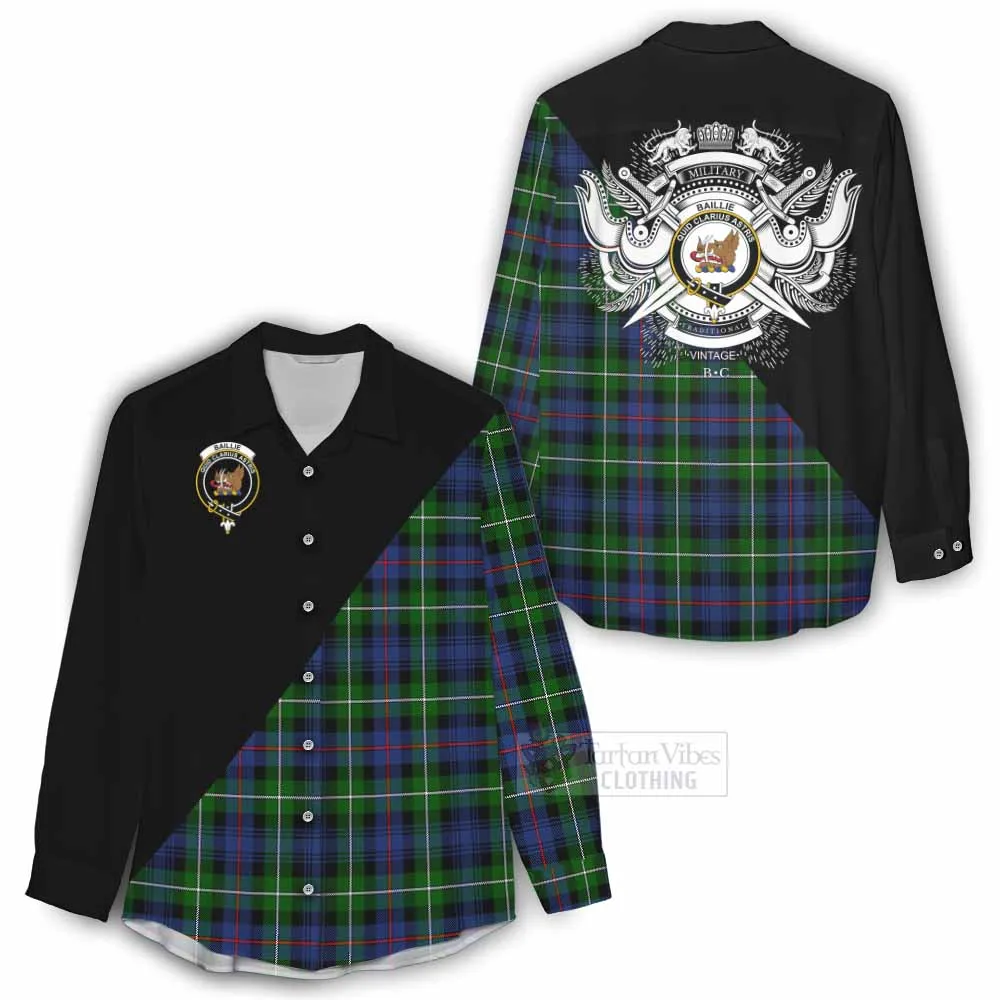 Baillie (Bailey) Tartan Women's Casual Shirt with Family Crest and Military Logo Style