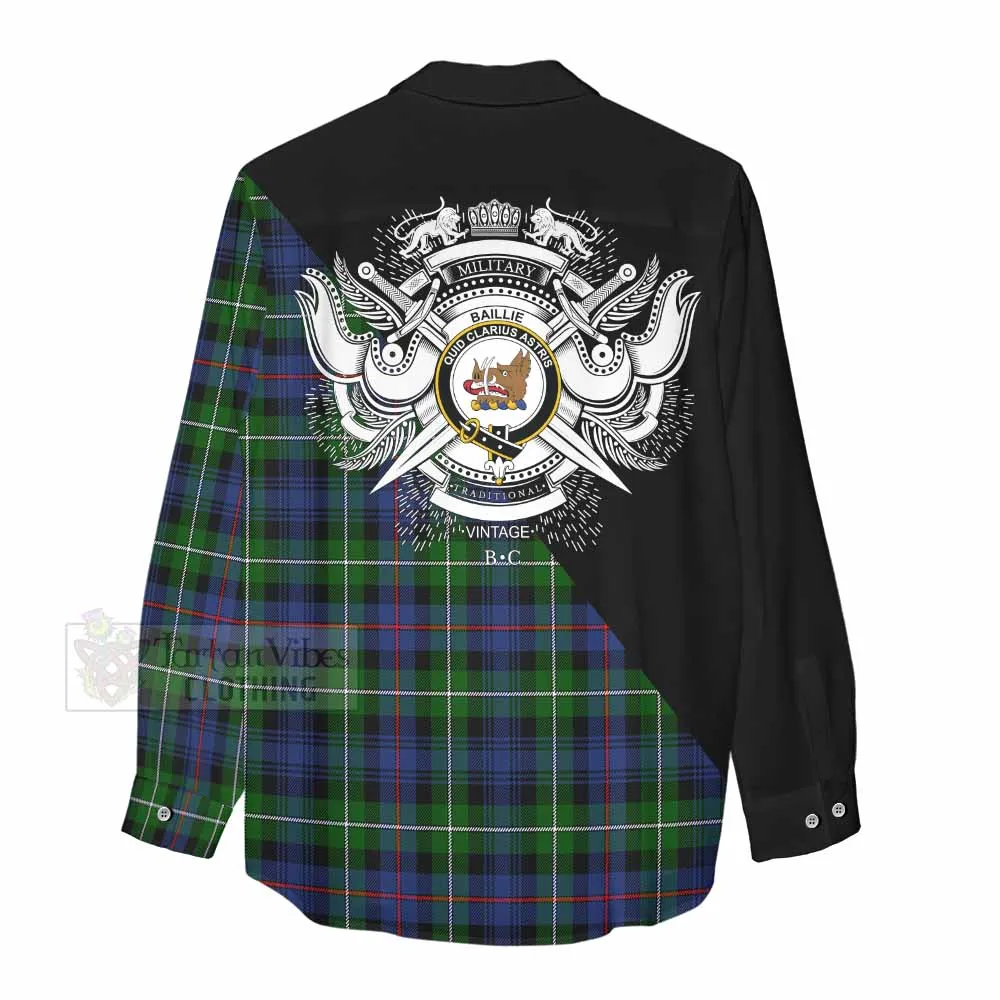 Baillie (Bailey) Tartan Women's Casual Shirt with Family Crest and Military Logo Style