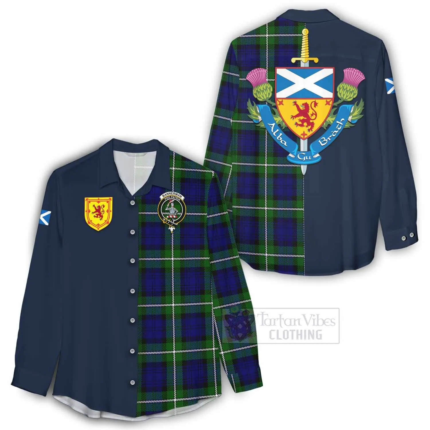 Bannerman Tartan Women's Casual Shirt Alba with Scottish Lion Royal Arm Half Style