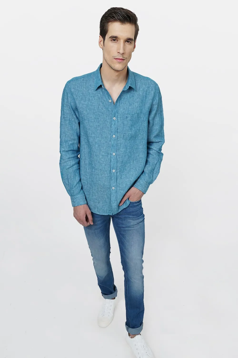 Basics Slim Fit Linen Casual Shirt