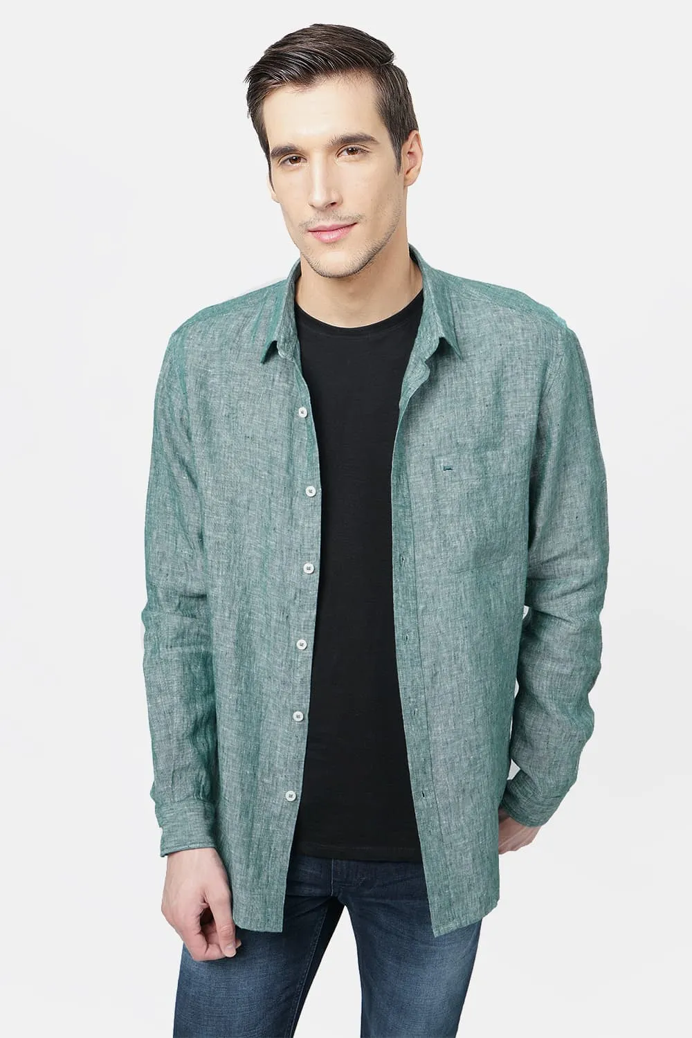 Basics Slim Fit Linen Casual Shirt