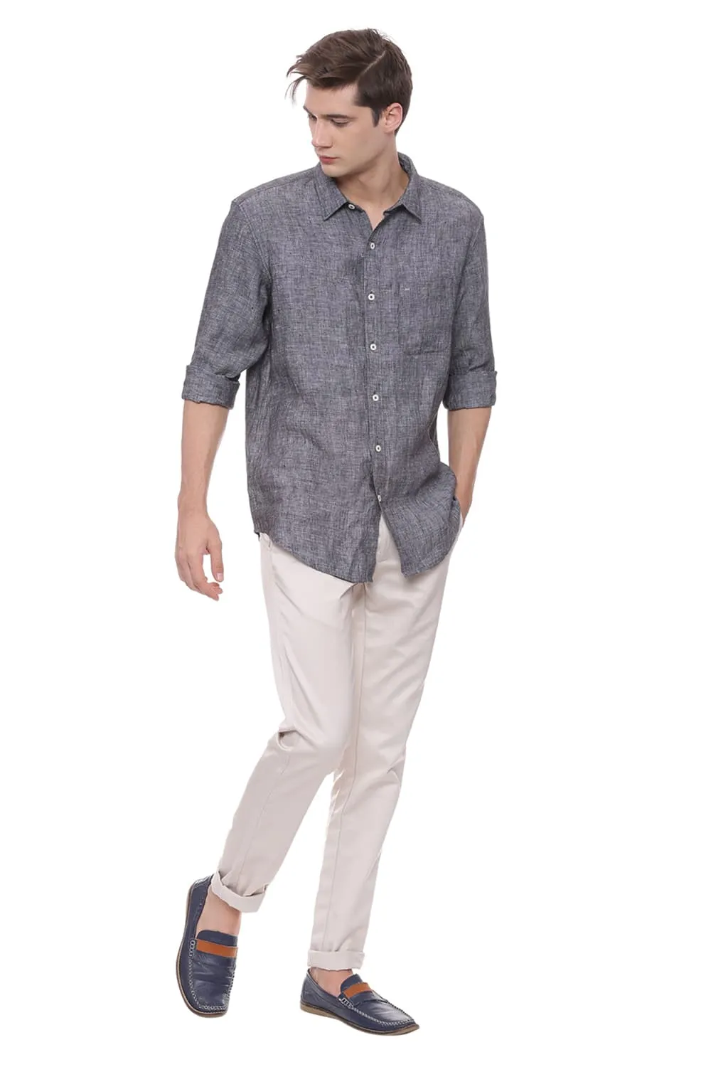 Basics Slim Fit Linen Casual Shirt