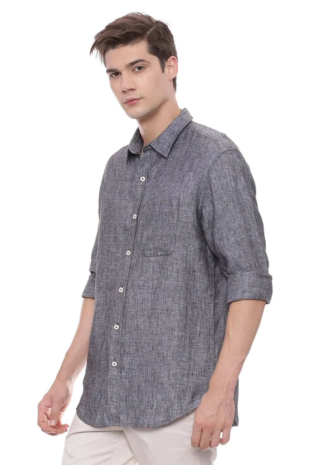 Basics Slim Fit Linen Casual Shirt