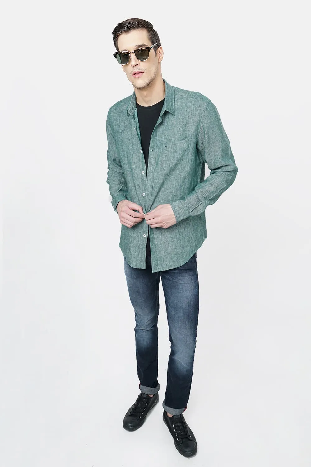 Basics Slim Fit Linen Casual Shirt