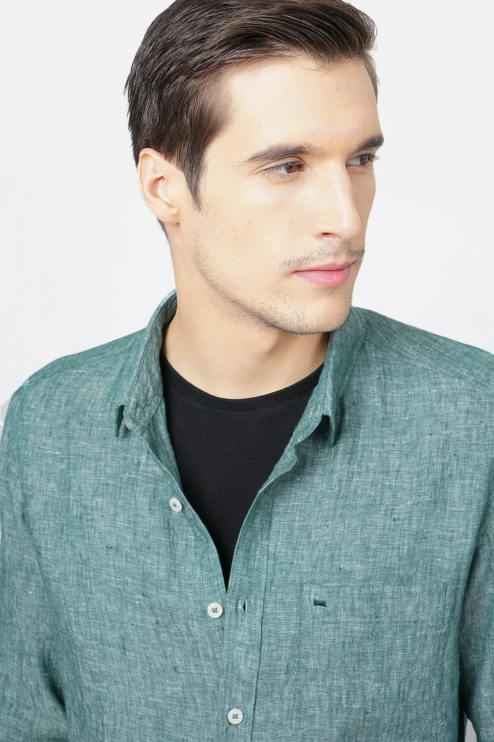 Basics Slim Fit Linen Casual Shirt