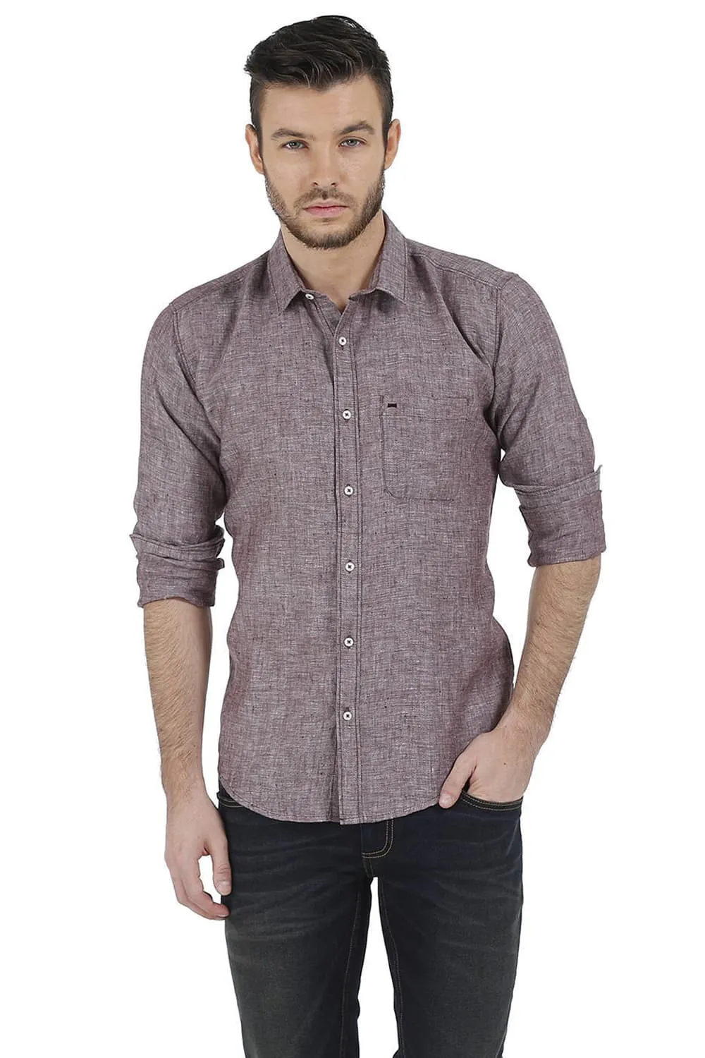 Basics Slim Fit Linen Casual Shirt