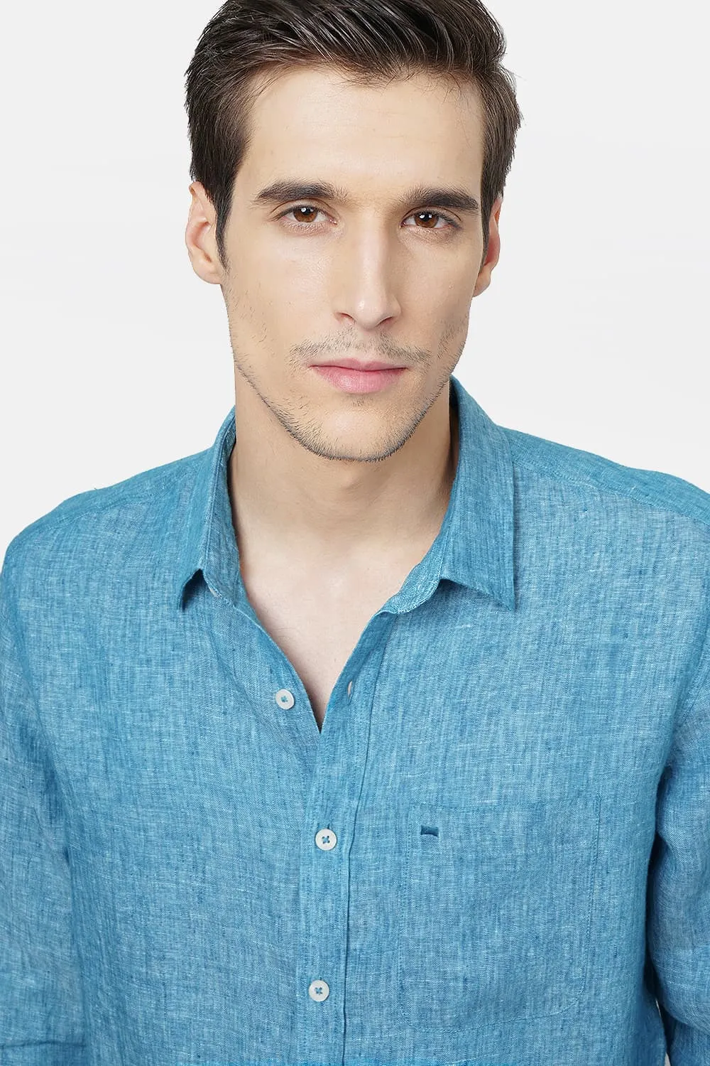 Basics Slim Fit Linen Casual Shirt