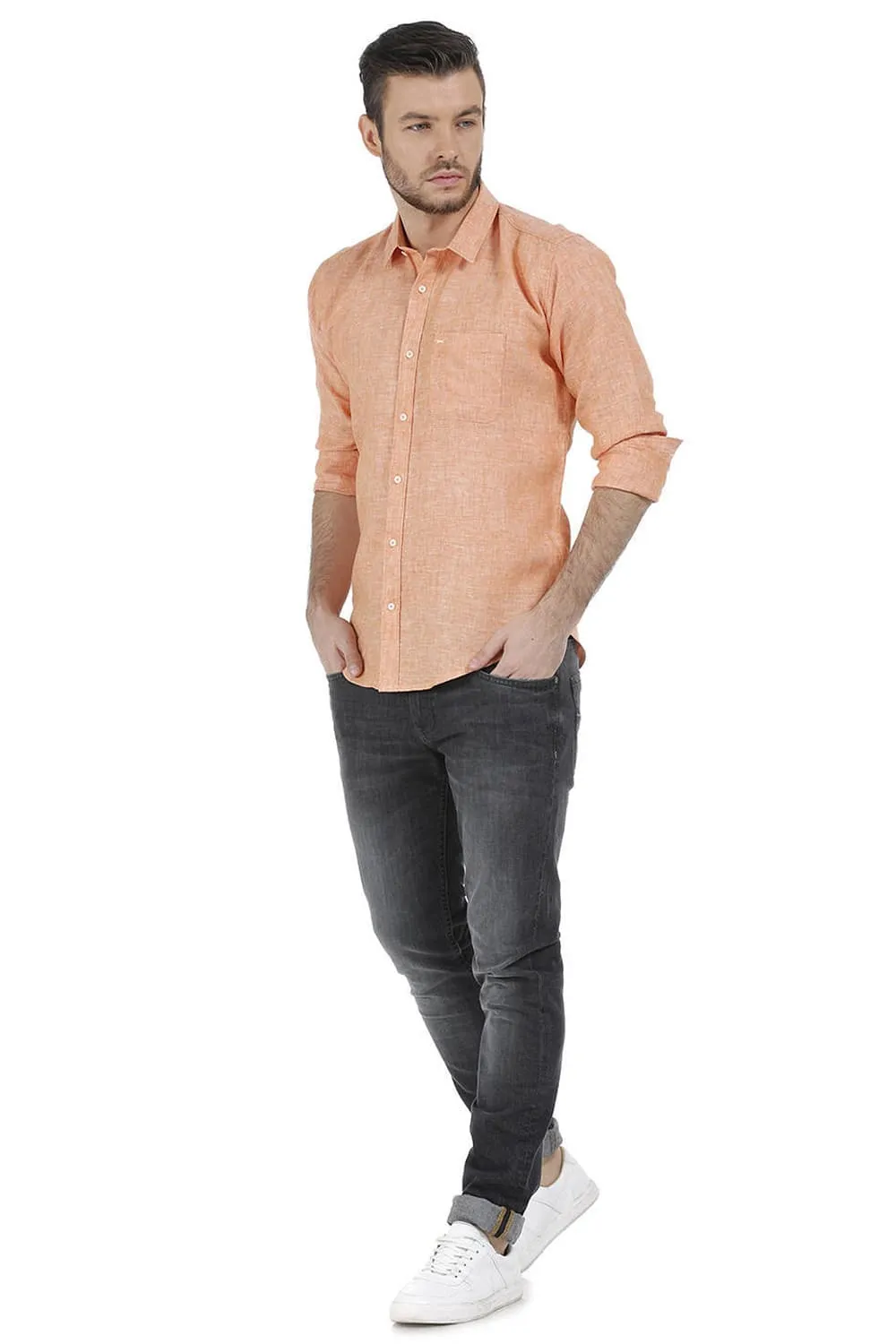 Basics Slim Fit Linen Casual Shirt