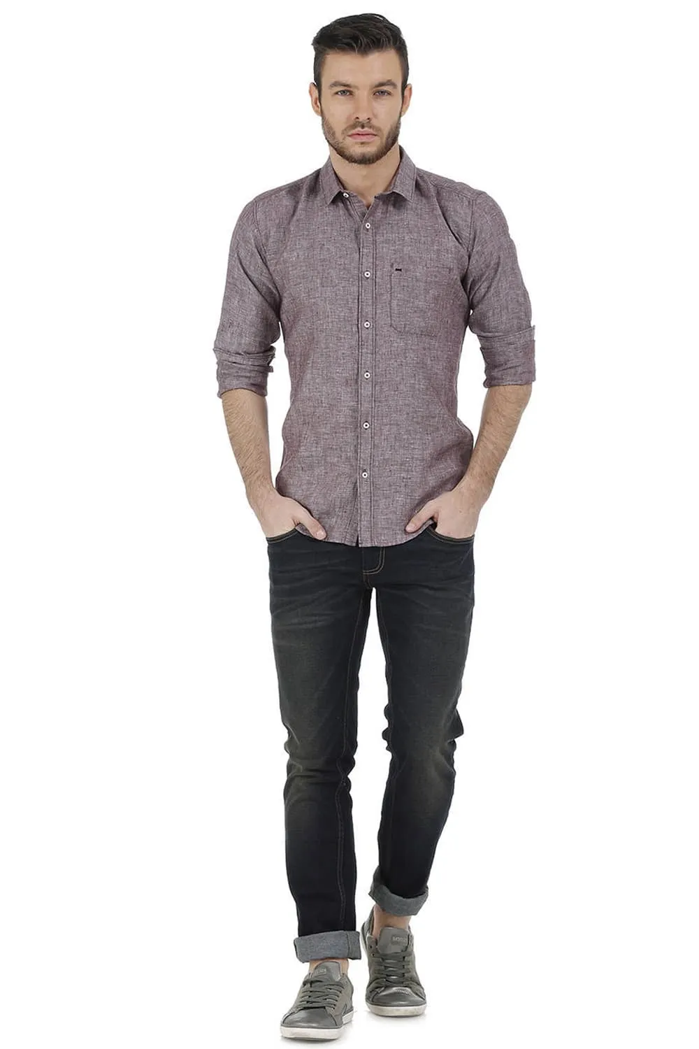Basics Slim Fit Linen Casual Shirt