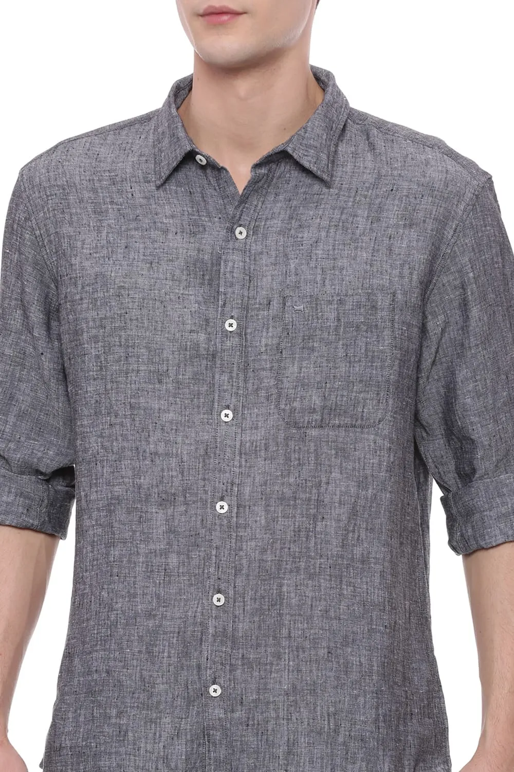 Basics Slim Fit Linen Casual Shirt