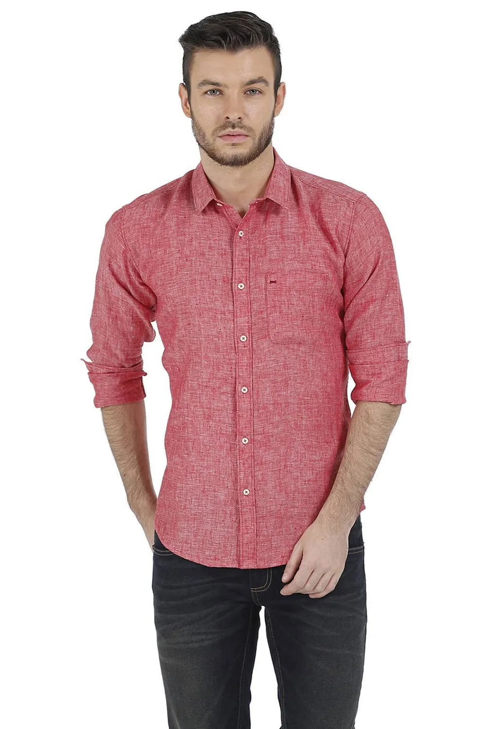 Basics Slim Fit Linen Casual Shirt