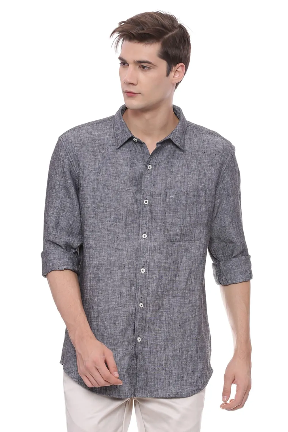 Basics Slim Fit Linen Casual Shirt