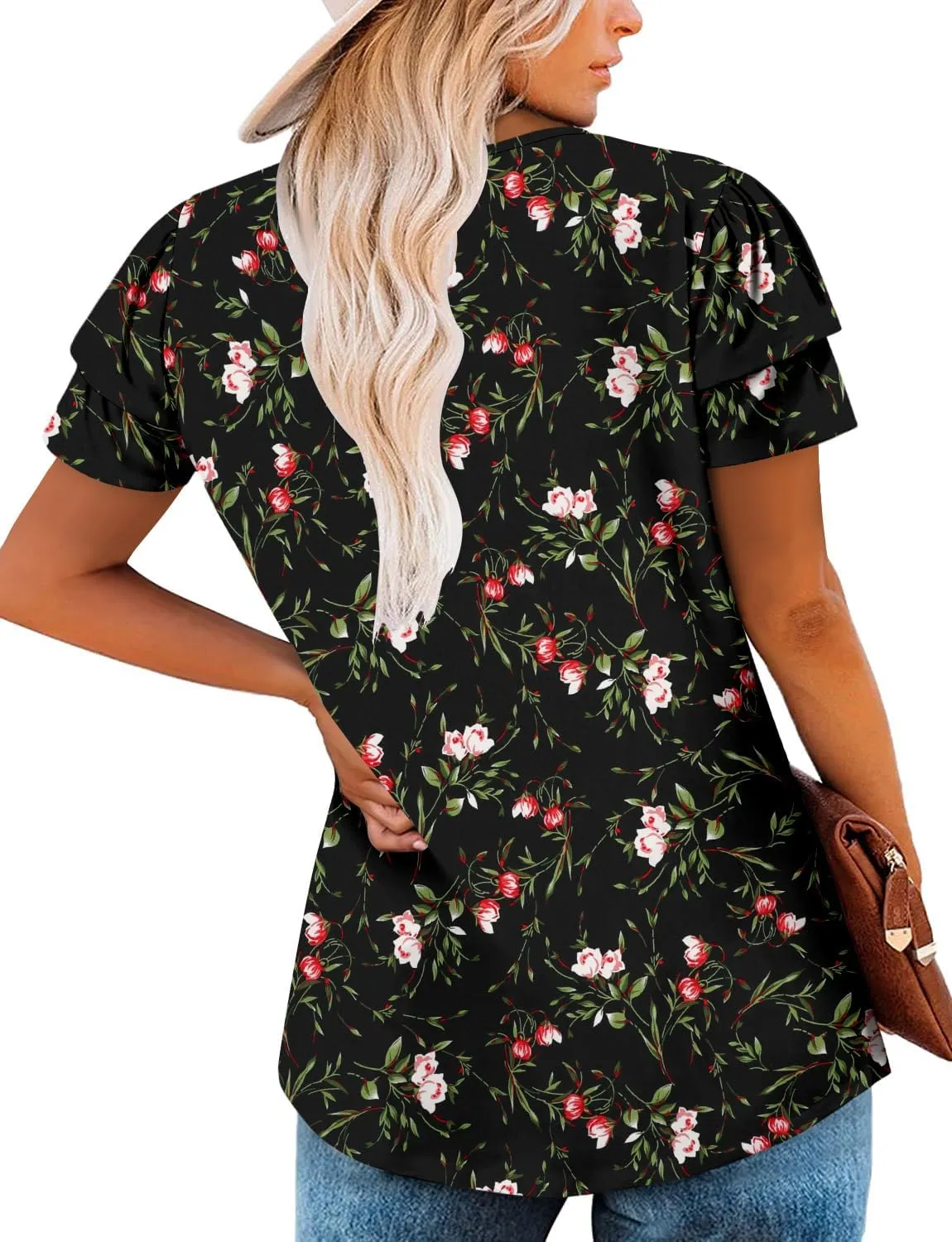 BETTE BOUTIK Womens Short Sleeve Summer Tops Pleated Tunic Tops Shirt S-3XL
