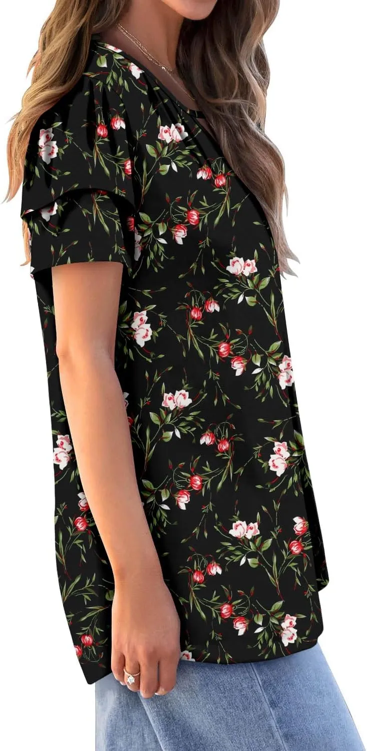 BETTE BOUTIK Womens Short Sleeve Summer Tops Pleated Tunic Tops Shirt S-3XL