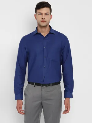 Blue Cotton Self Design Slim Fit Shirt