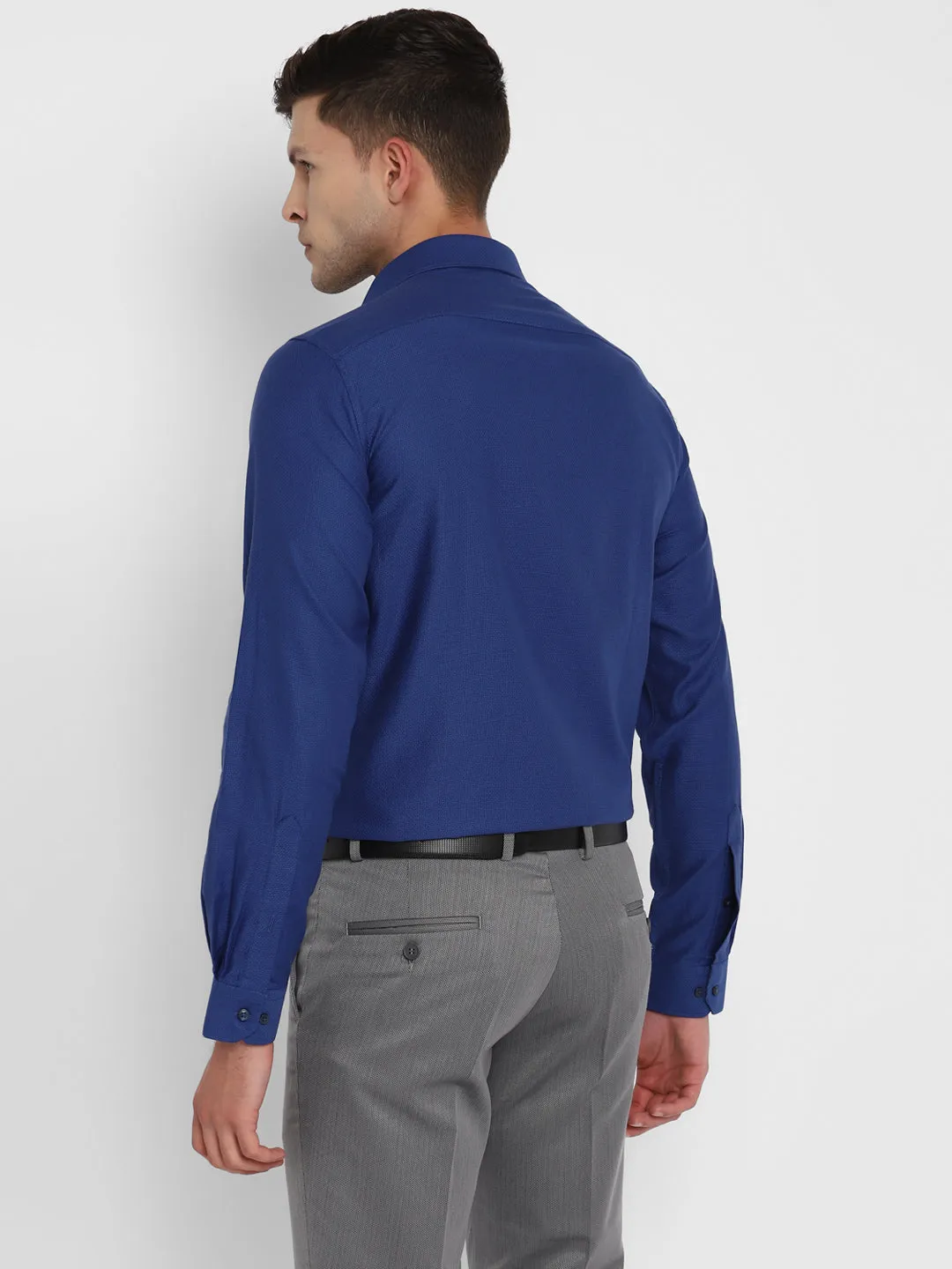Blue Cotton Self Design Slim Fit Shirt