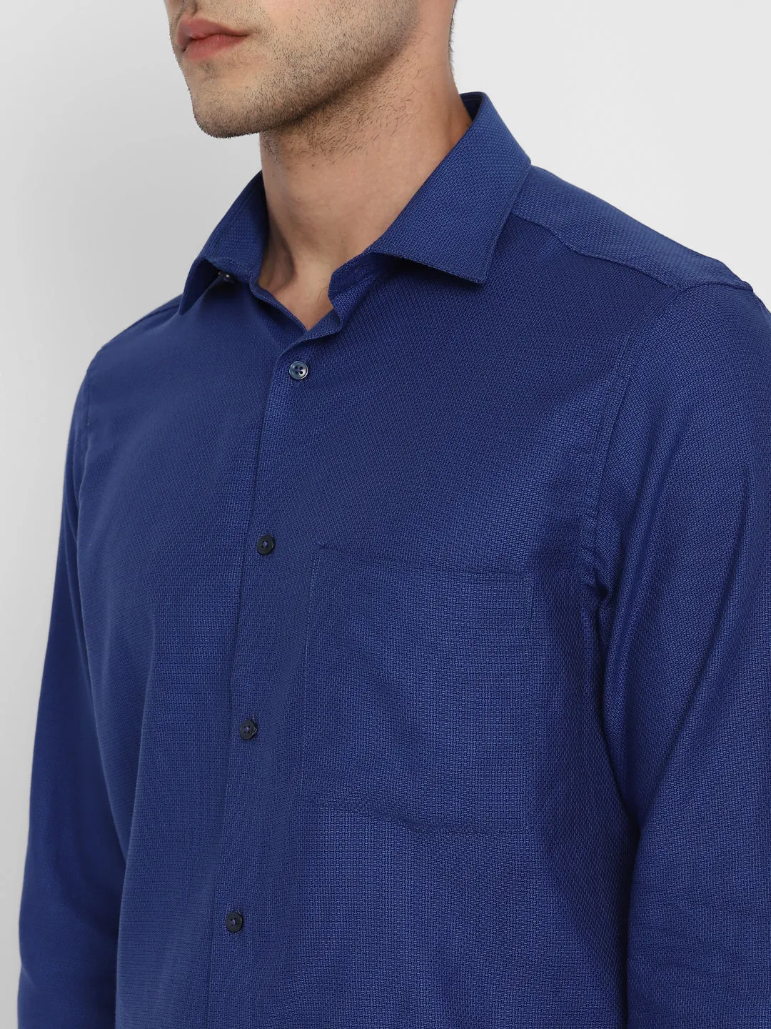 Blue Cotton Self Design Slim Fit Shirt
