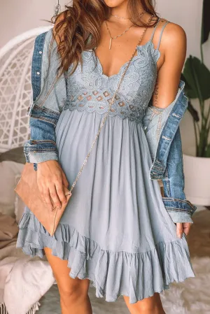 Blue Lace Top Short Dress