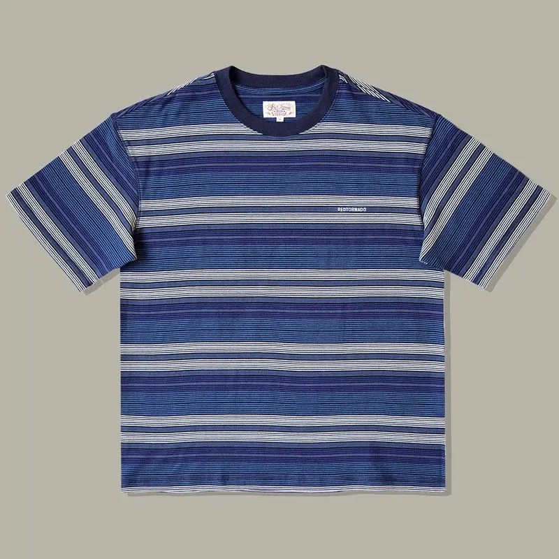 Blue Striped T-shirt Loose Fit Men's Daily Casual Tee
