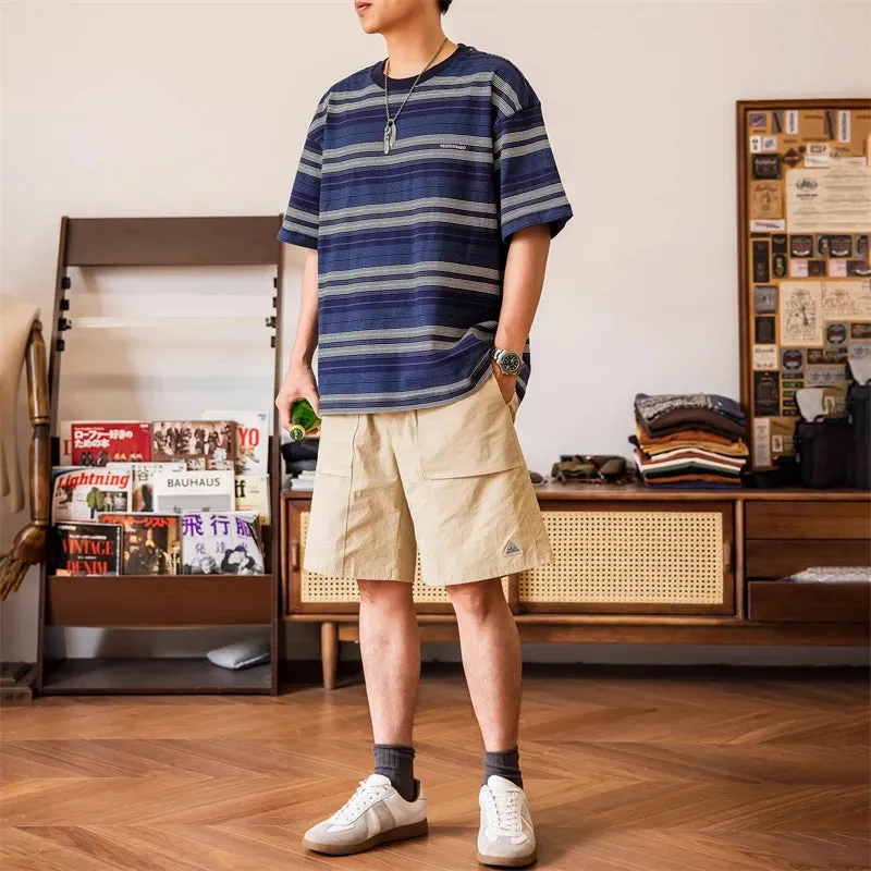Blue Striped T-shirt Loose Fit Men's Daily Casual Tee