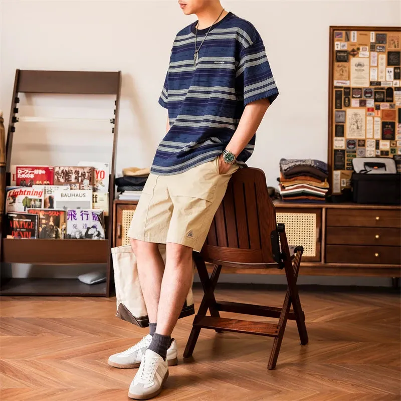 Blue Striped T-shirt Loose Fit Men's Daily Casual Tee