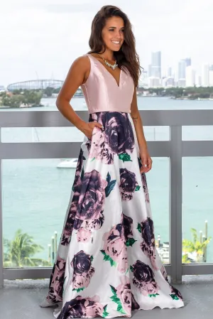 Blush Floral Maxi Dress with Pockets