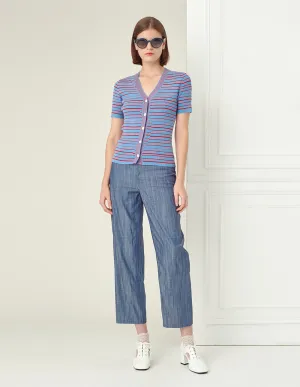 BORA AKSU V-neck red blue colour-block stripes cardigan
