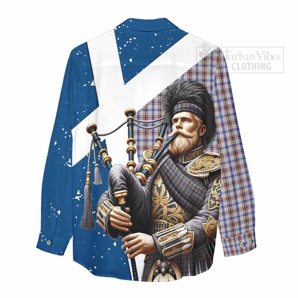 Boswell Tartan Women's Casual Shirt with Family Crest Scottish Bagpiper Vibes