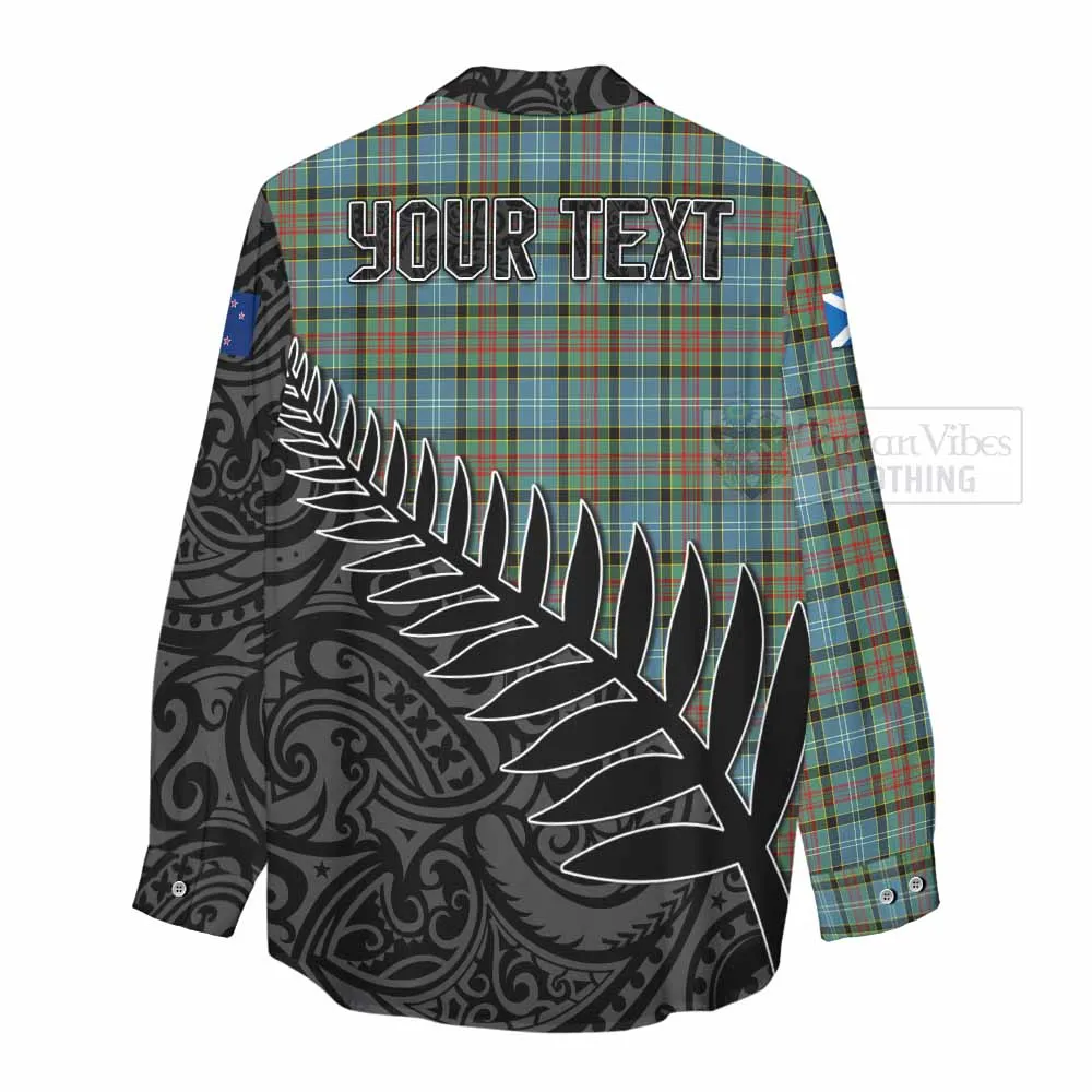 Brisbane Crest Tartan Women's Casual Shirt with New Zealand Silver Fern Half Style