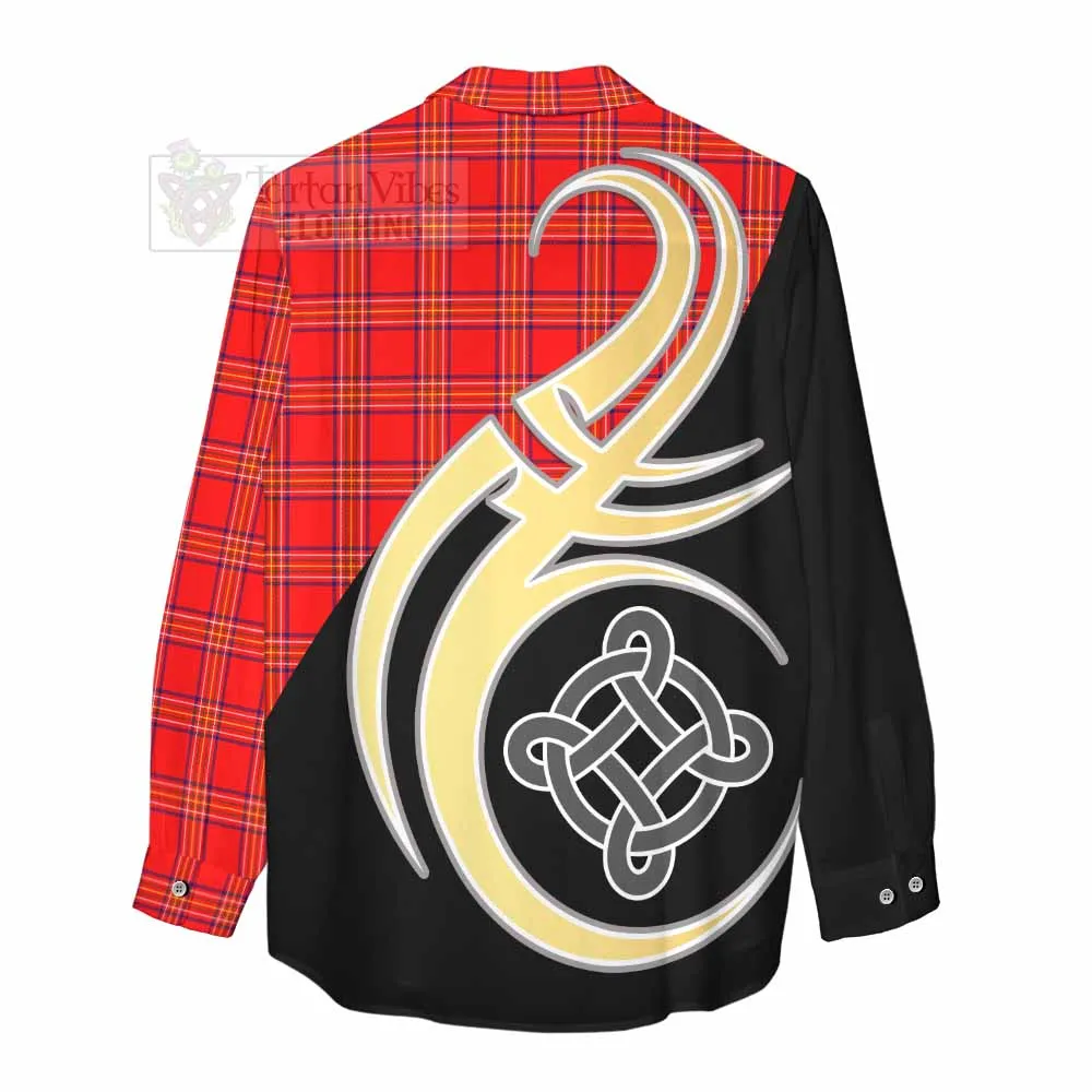 Burnett Tartan Women's Casual Shirt with Family Crest and Celtic Symbol Style