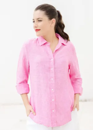 Casual Linen Shirt Bright Pink