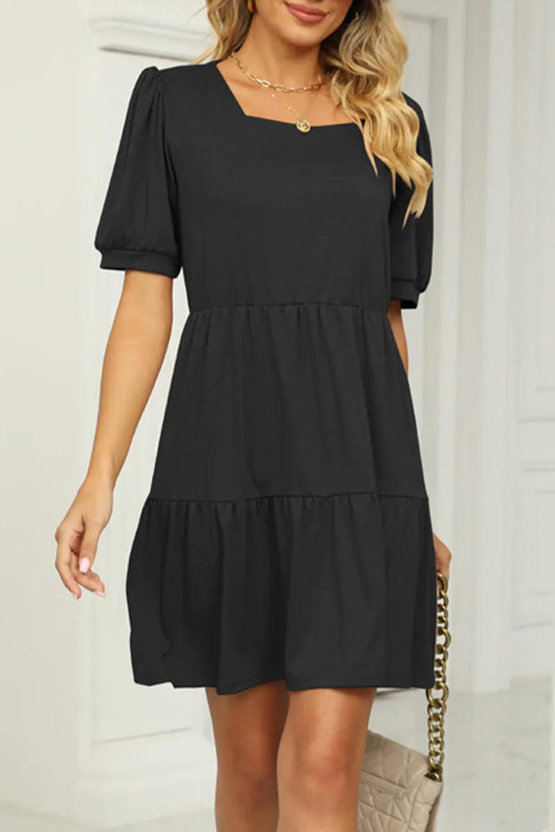 Casual Solid Fold Square Collar A Line Dresses